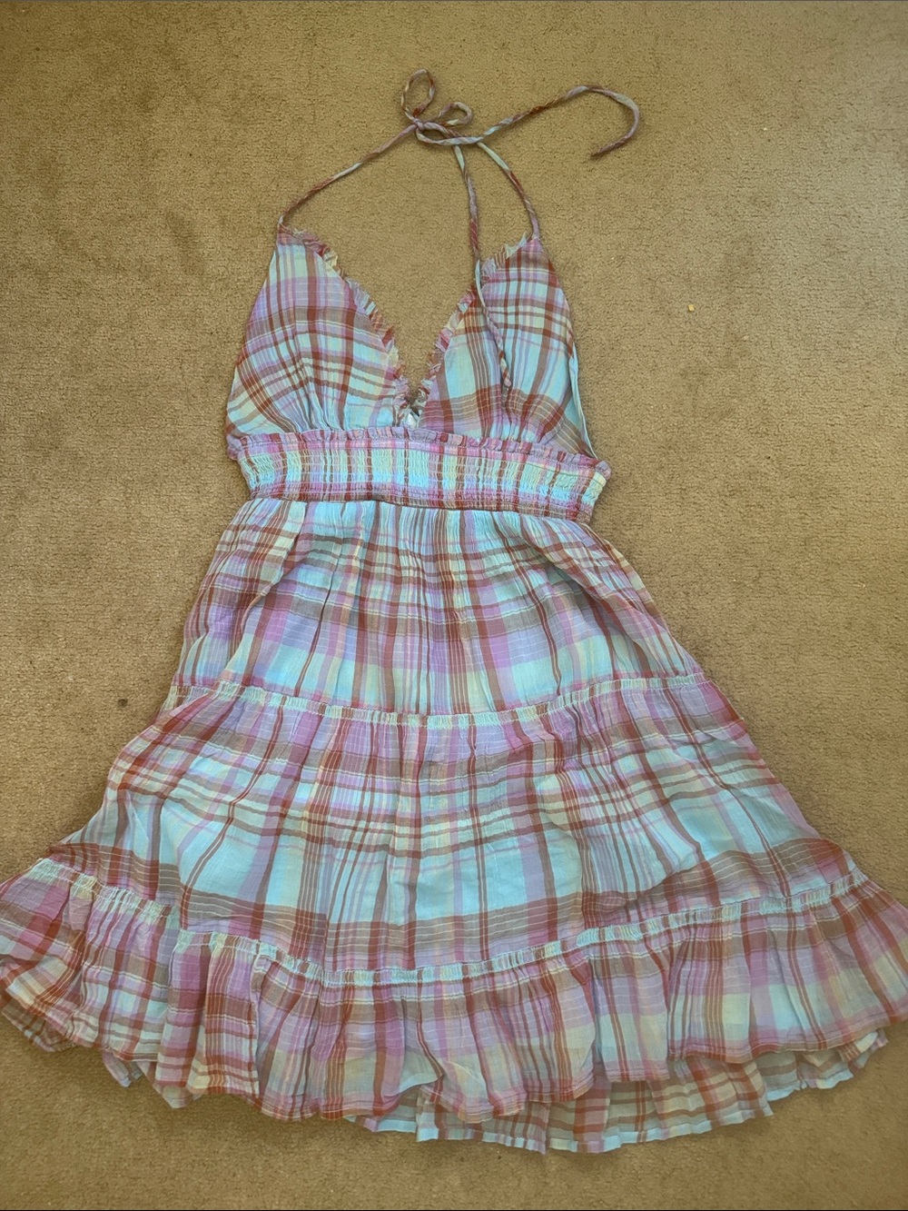 Urban Outfitters Pink Plaid Halter Sundress